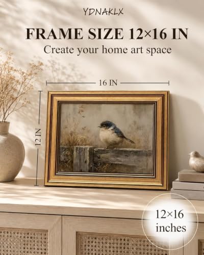 Gold Framed Wall Art, Rustic Nature Bird Canvas Prints, Neutral Farmhouse Bird - Image 2