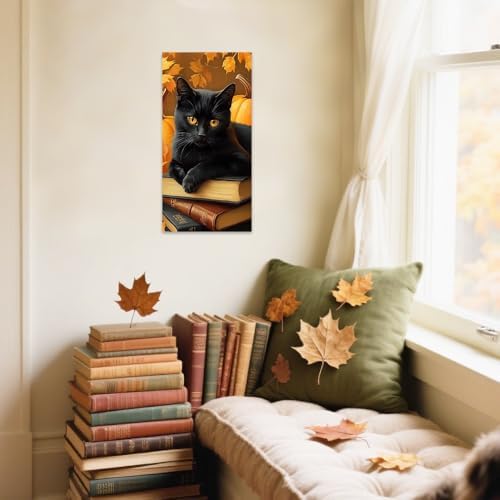 SWQYLB Autumn Pictures Wall Art Black Cat Fall Decor Halloween Animal Canvas - Image 4