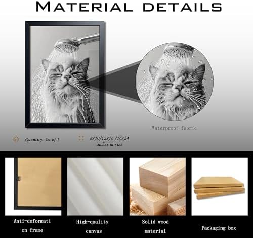 XYHYRA Framed Cat Bathroom Decor Funny Animal Bathroom Wall Art Black and White - Image 3