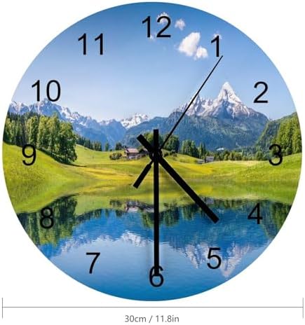 Scenic Nature Wood Wall Clock, Natural Grassland Lake Landscape Woodland - Image 2