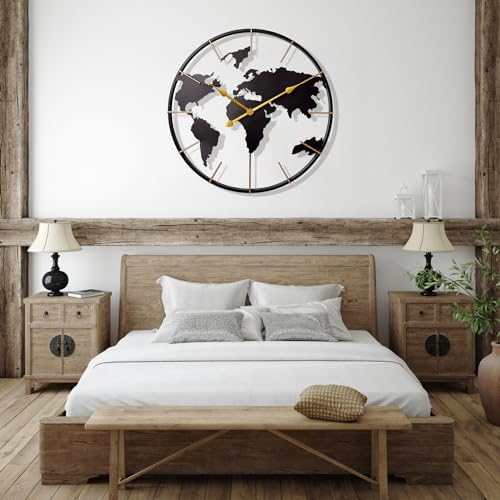 30inches Large World Clock Silent Metal Map Wall Art Decor - Image 4