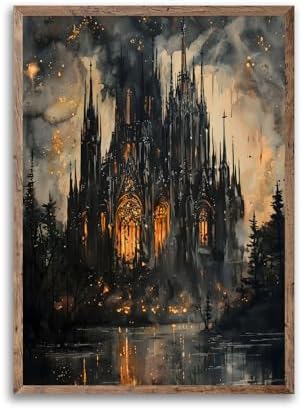 Gothic Haunted Castle Wall Art Dark Fantasy Poster 12x16 Inch Unframed by Unknown