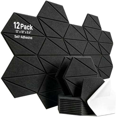 12 Pack Hexagon Acoustic Panels Self Adhesive, Z-Lines Design by AUSLET