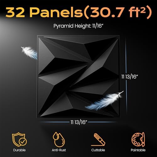 Sonicism Wall Panels 32Pack 3D Wall Panels 0.7"x11.8"x11.8"Creative Cutting - Image 5