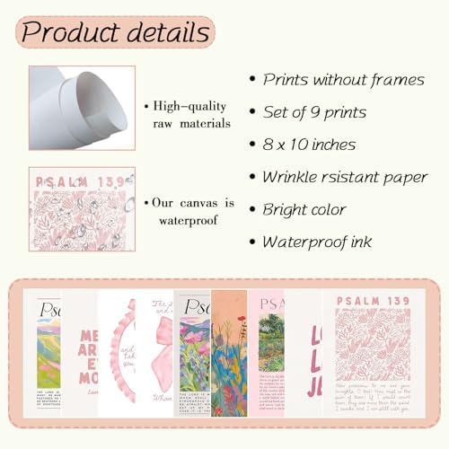Msvenors Pink Christian Posters Wall Art Set of 9, Bible Verse Canvas Wall - Image 6