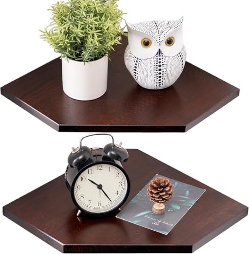 Corner Wall Shelves Set 2 Wire Hole Solid Oak Wood Display Shelf by Coamily