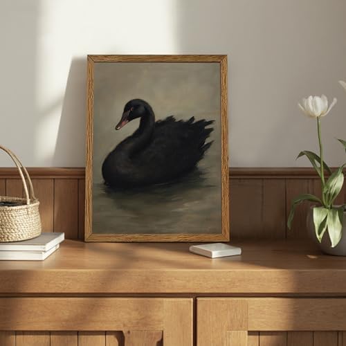 AVECCO Vintage Elegant Black Swan on Water Wall Art Canvas Framed 12x16 in - Image 3