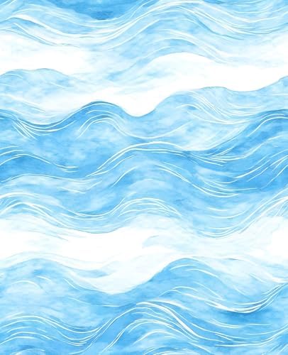 Watercolor Waves Blue Ombre Peel and Stick Wallpaper 17.5" x 118" by VOLEAARWALLPAPER