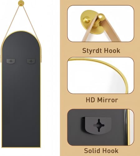 Dewfig 48"x16" Arched Full Length Mirror, Wall Mirror, Leather Strap - Image 6