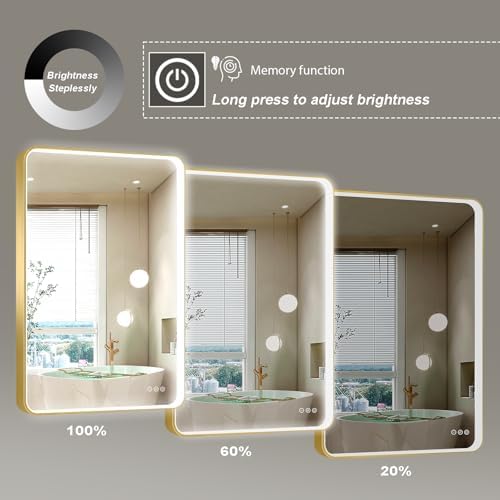 LED Mirror for Bathroom 24X36 Inch Gold Framed - Image 3