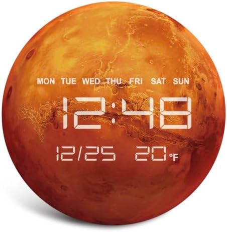 Digital Wall Clock, LED Mars Design, Temperature Display by HOMLOVEHOME