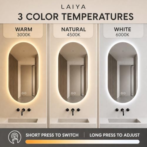 LAIYA 48X24in Oval LED Bathroom Mirror, Frameless Backlit Anti-Fog Dimmable - Image 3