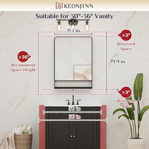 Keonjinn 22 x 30 Inch Black Bathroom Mirror - Image 3