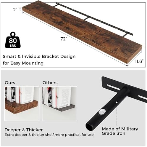 72" Wide x 12" Deep Floating Shelves - Image 2