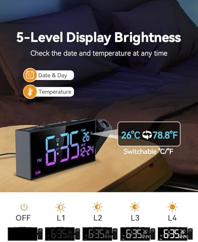 Netzu Projection Clock for Bedroom Ceiling, Alarm Clocks RGB - Image 6