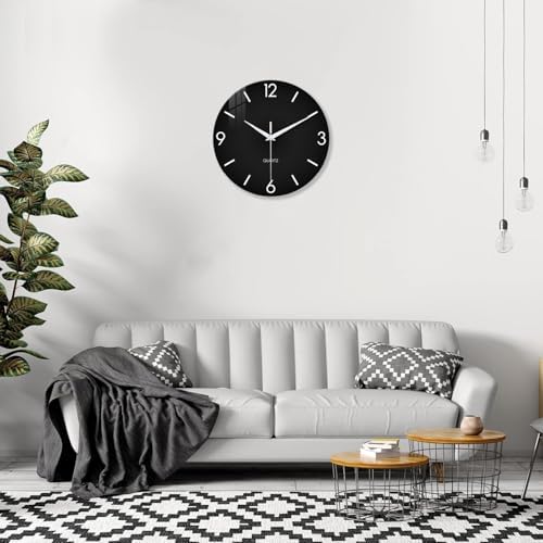 XFM Large Black Simple Glass Wall Clock 24 Inch Silent - Image 5