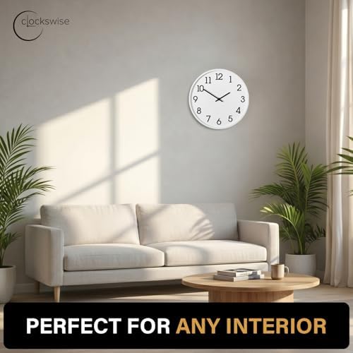 Clockswise 11" Modern Minimalist Round Wall Clock Black Arabic Numerals White - Image 2