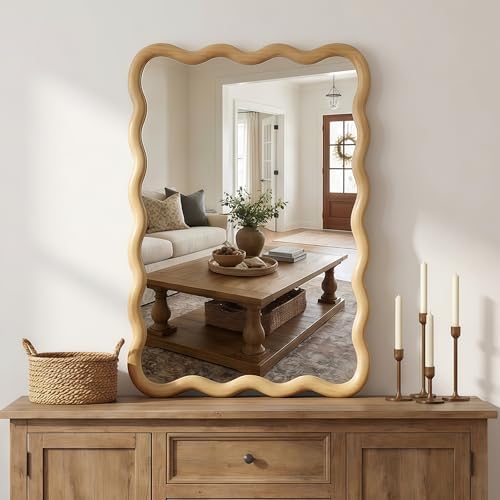 GDFStudio 20"x30" Wavy Rectangle Solid Wood Frame Mirror, Bohemian Decorative - Image 2