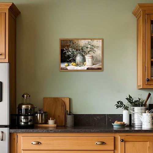 Framed Vintage Kitchen Wall Art, Rustic Yellow Lemon Still Life Pictures Wall - Image 3