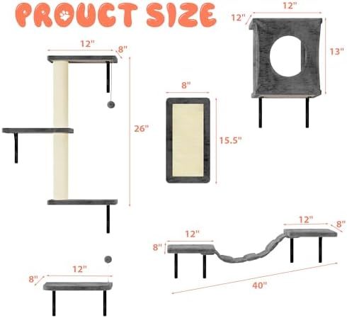 5 Pcs Cat Wall Shelves Set, Wall-Mounted Climber - Image 6