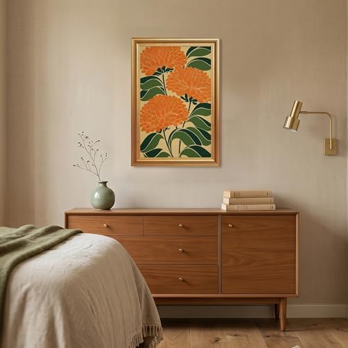 EJPFOGV Art Nouveau Orange Flower Botanical Framed Canvas Wall Art 16x24 in - Image 2