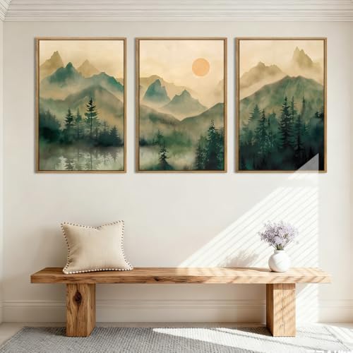IARTTOP Large Mountain Framed Canvas Wall Art 16x24 Inch Green Foggy Forest - Image 3
