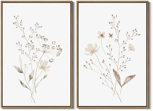 Boho Wall Art Set of 2 Watercolor Botanical Floral Canvas Prints 16x24 Inch by JOWOROLO