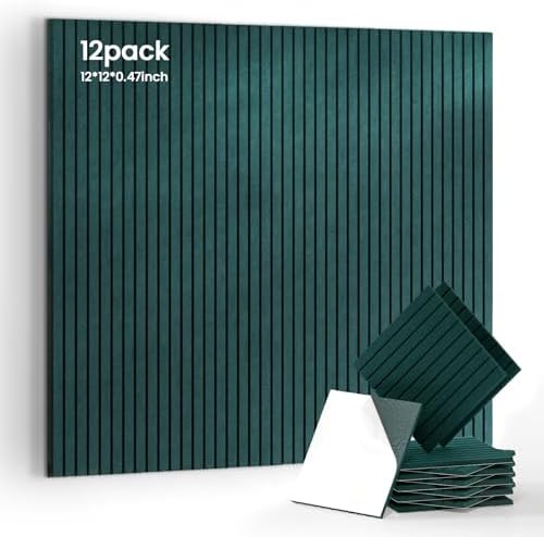 12 Pack Self-Adhesive Acoustic Wall Panels-Dark Green by 100PolyesterAcousticPanel