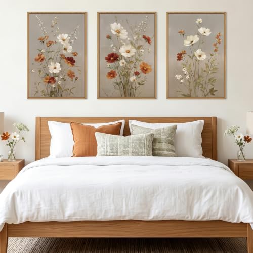 BINCUE Large Floral Canvas Wall Art Set of 3 Flower Pictures Wall Decor - Image 5