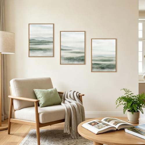 HOURIA Watercolor Misty Green Mountain Framed Canvas Wall Art Set-12"x16"x3 - Image 5