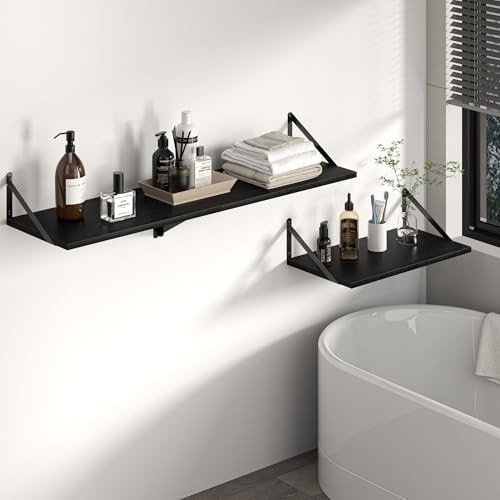 Heimlove 40W x 12D Deep Floating Shelves Set of 2 Black - Image 7