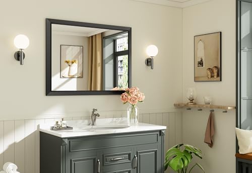 Briivue Black Metal Framed Bathroom Wall Mirror, 40x30 Inch - Image 3
