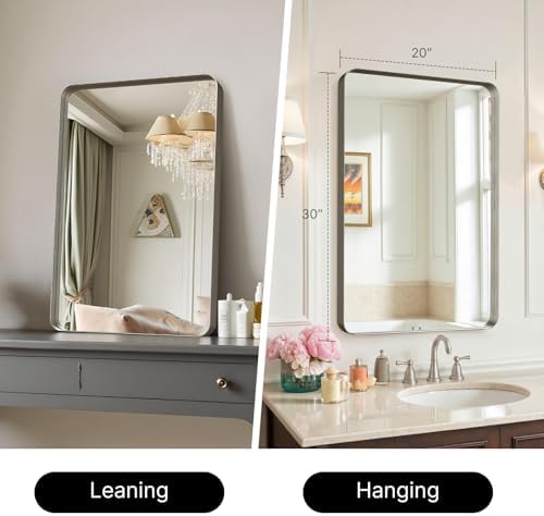 Kosmonia 30"x20" Bathroom Mirror, Large Brushed Nickel Vanity Mirror - Image 2