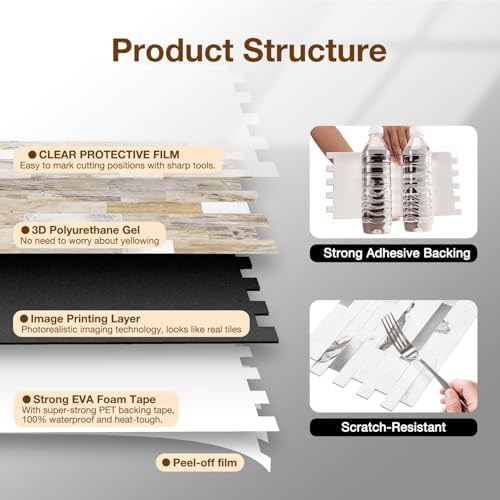 Peel and Stick Backsplash Tile Waterproof Removable PVC Wall Sticker 3D Faux - Image 6