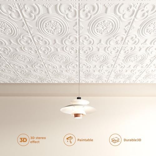 WOWSTAR 12-Pack 24"x24" Drop Ceiling Tiles, Waterproof Glue up Ceiling Panels - Image 4