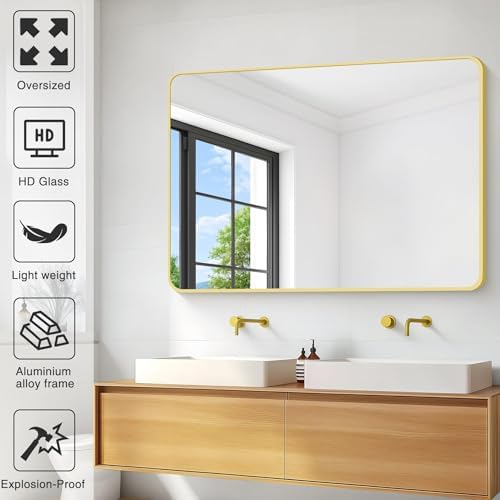 36"x48" Bathroom Mirror, Large Rectangular Wall Mirror, Rounded Corner Vanity - Image 3