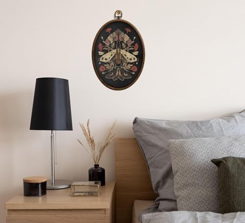 Moths and Poppy Flower Wall Decor, Boho Printed Canvas Oval Wall Hanging - Image 6