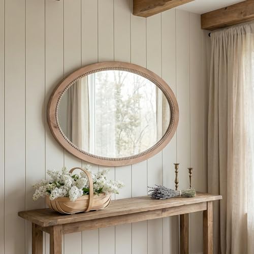sawsile Oval Wood Mirror, 20x30 Farmhouse Vanity Boho Bathroom Wall Mirrors - Image 6