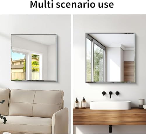 CILIBER Beveled Mirror, 24x24 inch Frameless Bathroom Mirrors - Image 7