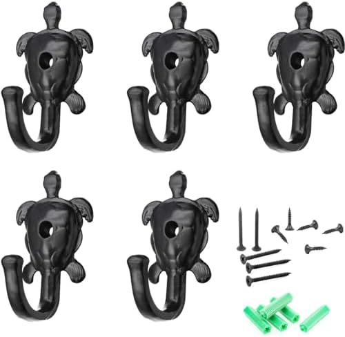5 Pack Coat Hooks Wall Hooks, Turtle Decorative Wall Mounted Hooks Rustic Metal by FANYUN