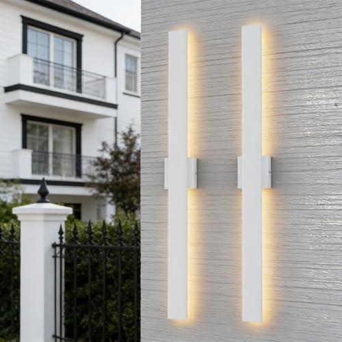 Aipsun 31.5" LED Outdoor White Wall Sconce, Modern Exterior Light Fixtures - Image 2