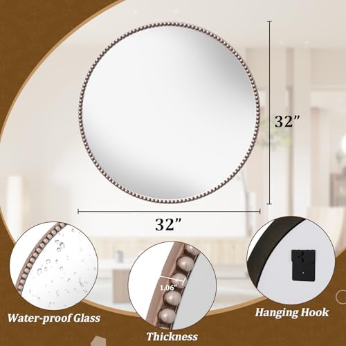 32'' Round Mirror, Beaded Circle Decorative Wall Mirror - Image 5