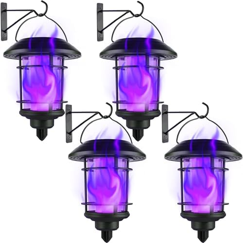 Dynaming Solar Purple Flame Wall Lanterns, Outdoor Halloween Hanging Lights by Dynaming