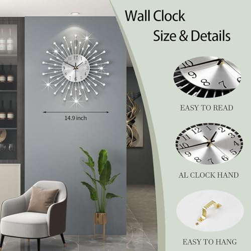 FLEBLE Large Wall Clock Battery Operated Modern Decorative Clock Silent - Image 4