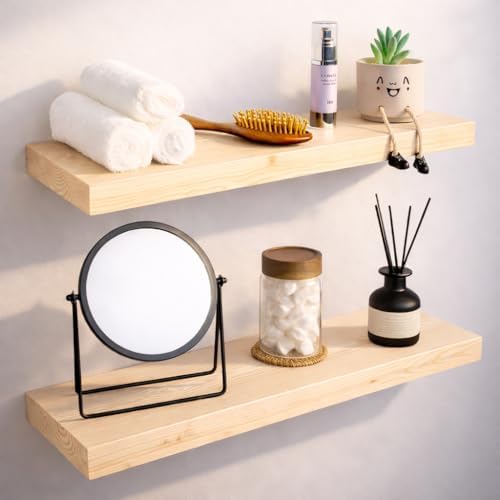 BGMG Wood Floating Shelves 24 inch, Wide Rustic Wooden Wall Shelves by BGMG