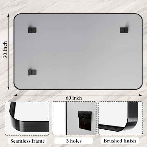 60X30 Inch Black Metal Large Matte Vanity Framed Bathroom Mirror - Image 4