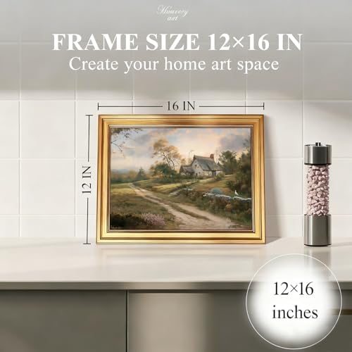 KBKBART Gold Framed Wall Art, Country Field House Path Canvas Prints - Image 3