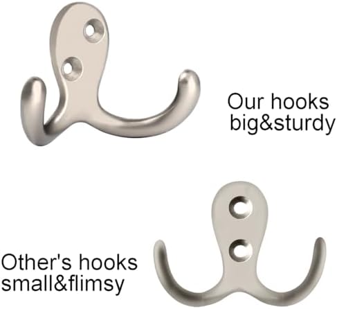 IBosins 16 Pack Silvery Double Prong Coat Hooks Wall Mounted - Image 3