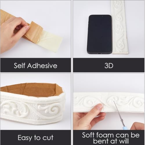CRASPIRE 266 x 2in Crown Molding 88.6in/Roll Peel and Stick Foam White Self - Image 6