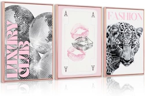 Pink Leopard Trendy Wall Art Cheetah Black White Canvas Wall Decor Fashion by Unknown